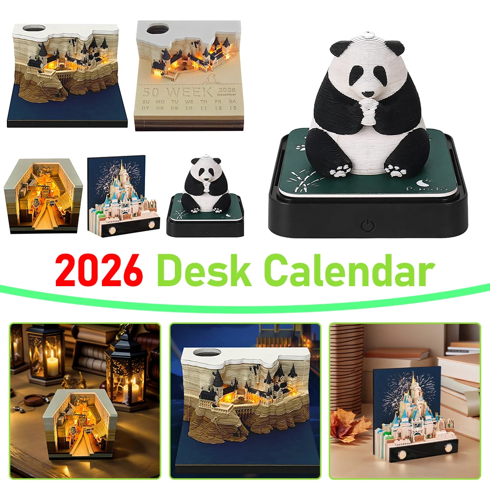 

Отрывной календарь с подсветкой, 2026, настольный календарь, 3D блокноты для заметок, календарь, резьба по бумаге, художественный блокнот, блокнот, подарки