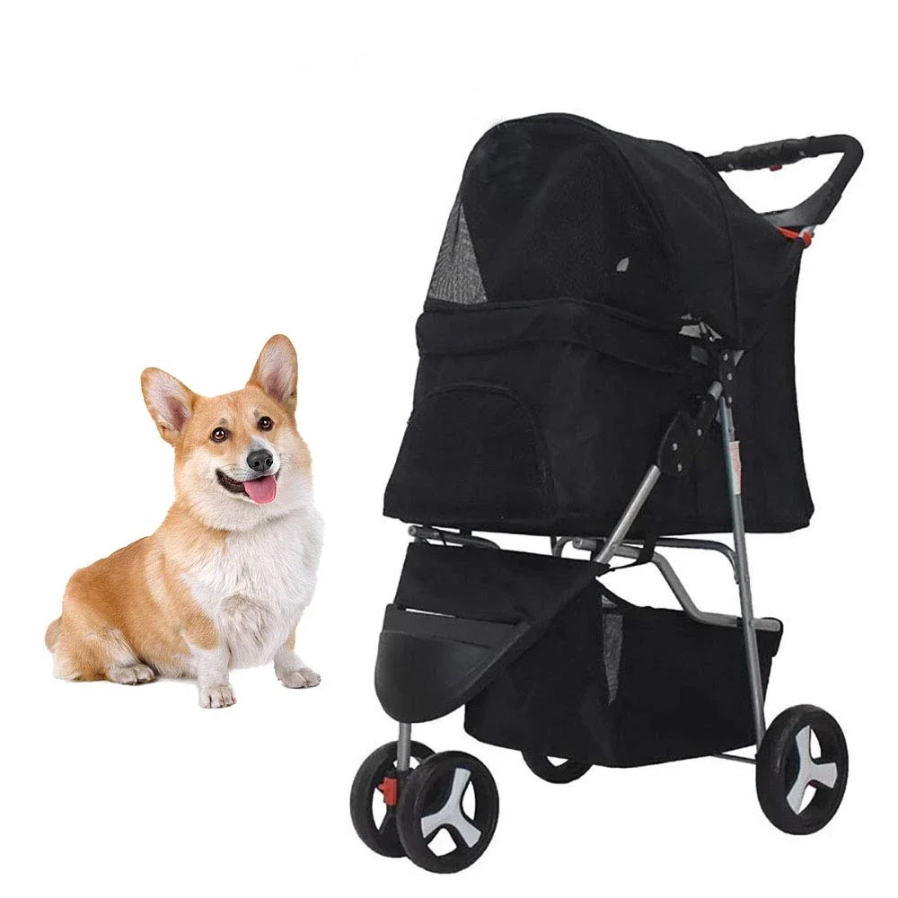 

Dog Stroller Pet Trrolley For Small Medium Dogs Cats Foldable Dog Jogging Cage Travel Carrier With Cup Holder And Storage Basket