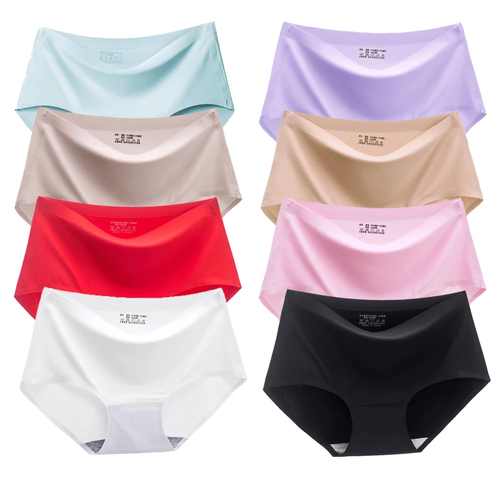 

Women's Panties Solid Seamless Underwear Plus Size Comfortable Briefs Silk Satin Lingerie Health Underpants 8 PCS/Set