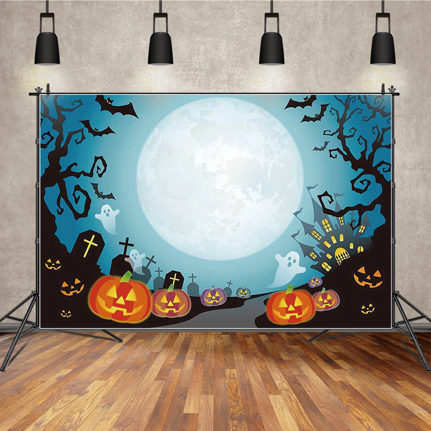 MOON.QG Creppy Хэллоуин фон для фотосъемки древний замок полная луна тыква фонарики фоны для фотографий фотозона