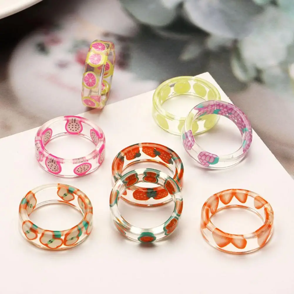 Chic Ring Elegant Women Ring Lovely Comfortable Fruit Pattern Transparent Fruit Ring