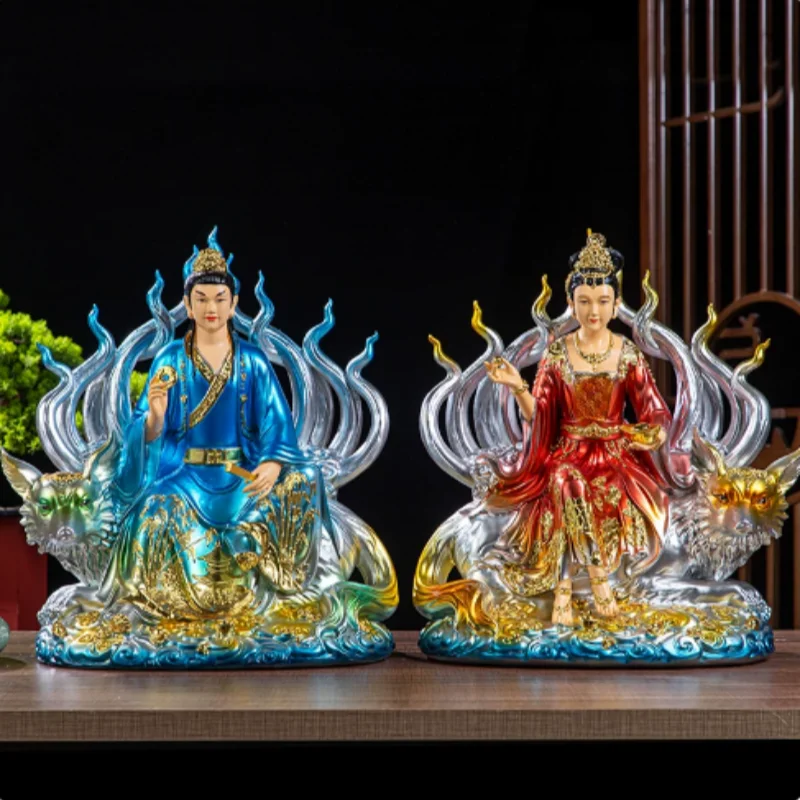 Resin Nine-Tailed Fox Deity Statue - Chinese Mythical Fox Spirit Figurine, Feng Shui Home Altar Decor & Collection Ornament