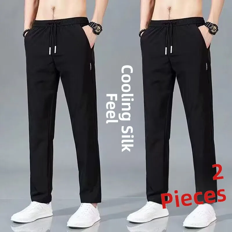 

Summer Thin Casual Ice Silk Pants Men's Loose Large Size Elastic Versatile Wear-Resistant Sports Straight Leg Men's Trendy Tr...
