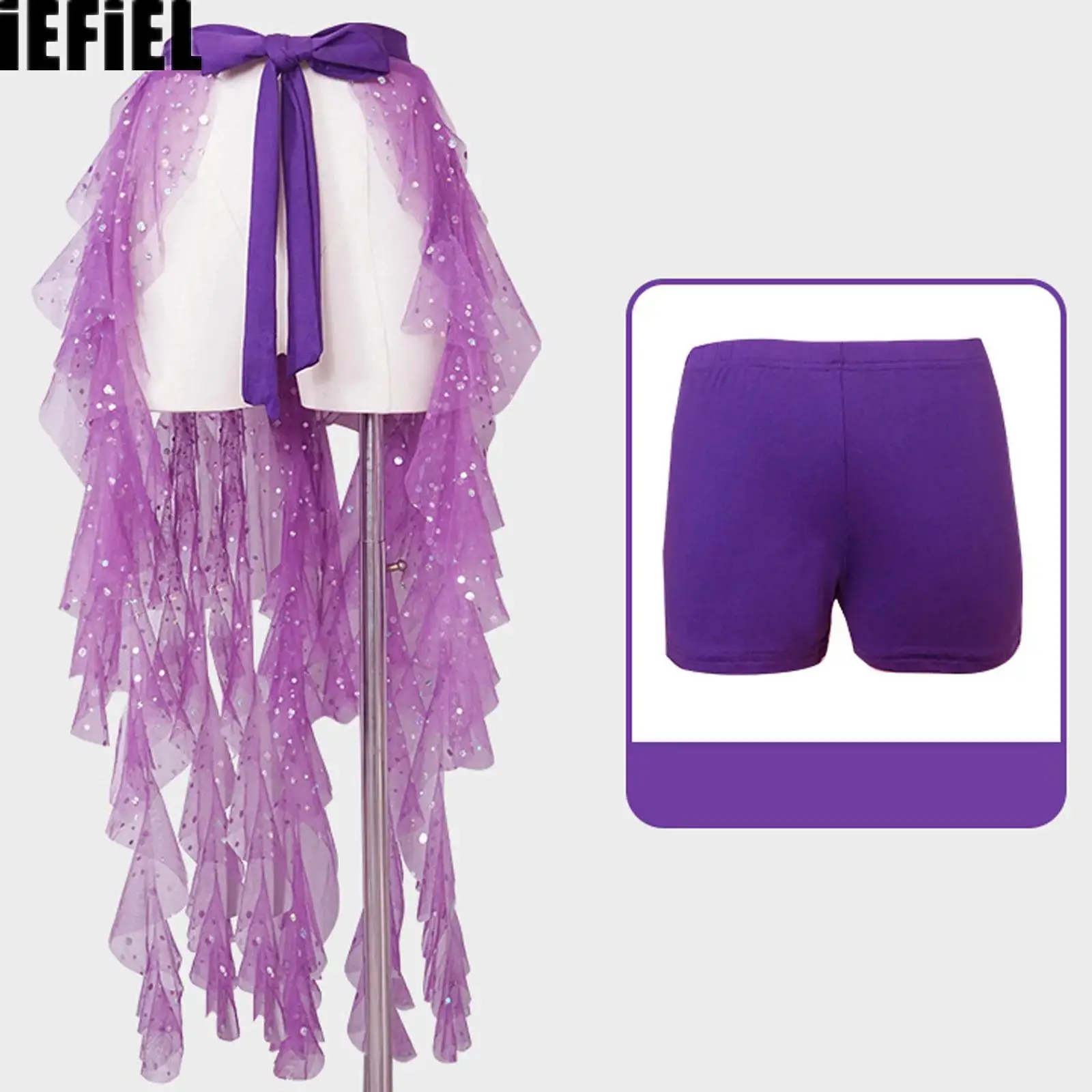 

Womens Sequins Belly Hip Scarf with Triangle Wrap Skirts with Safety Pants for Music Festival Party Dance Costume Performance