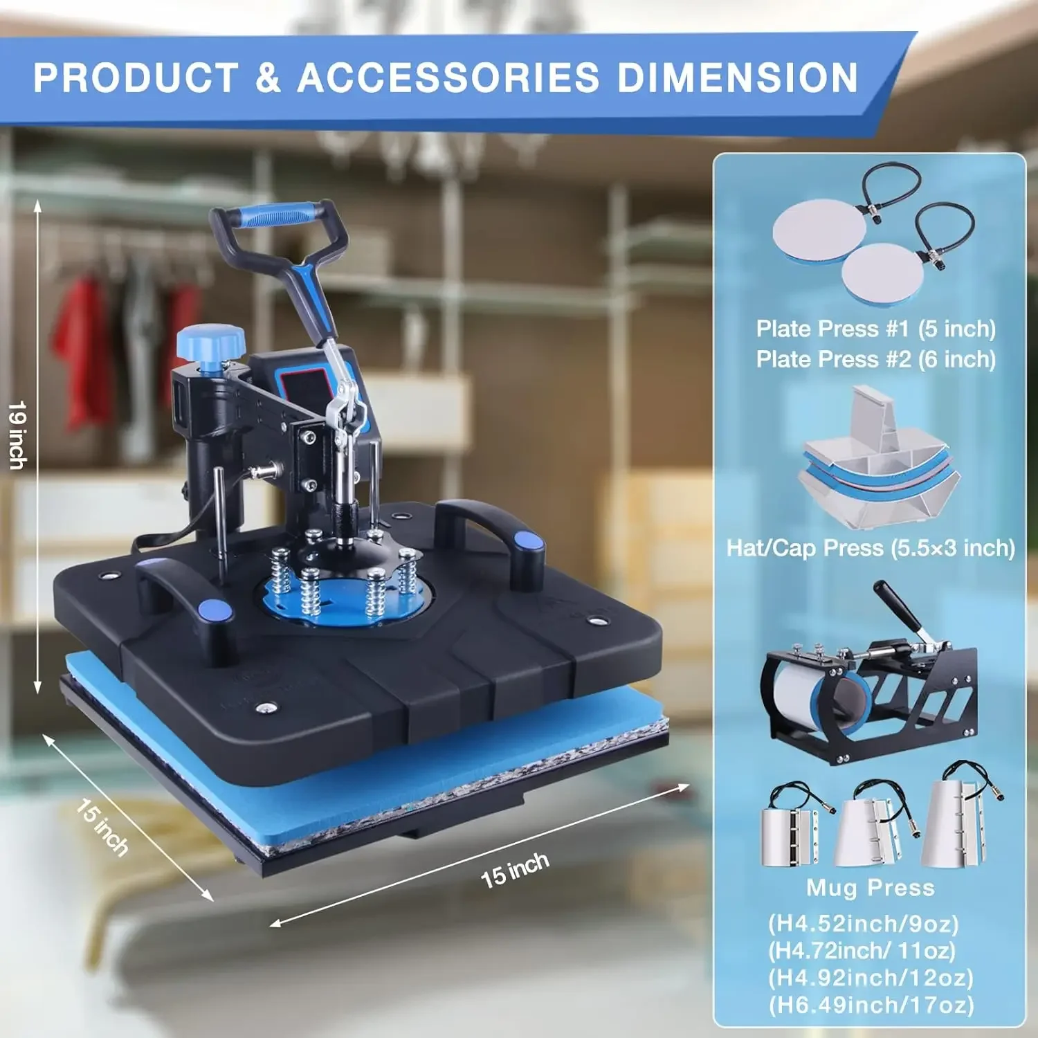 Upgraded 8 in 1 Heat Press Machine 15x15 Inch Heat Transfer Machine 360-Degree Swing Away Multifunction Digital Sublimation