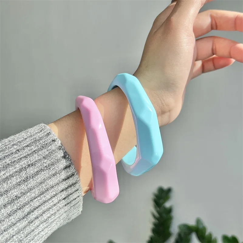 

Fashion Candy Color G4eometry Irregular Resin Chunky Cuff Bangles For Women Korean Charm Blue Pink Wide Large Bracelets Jewelry