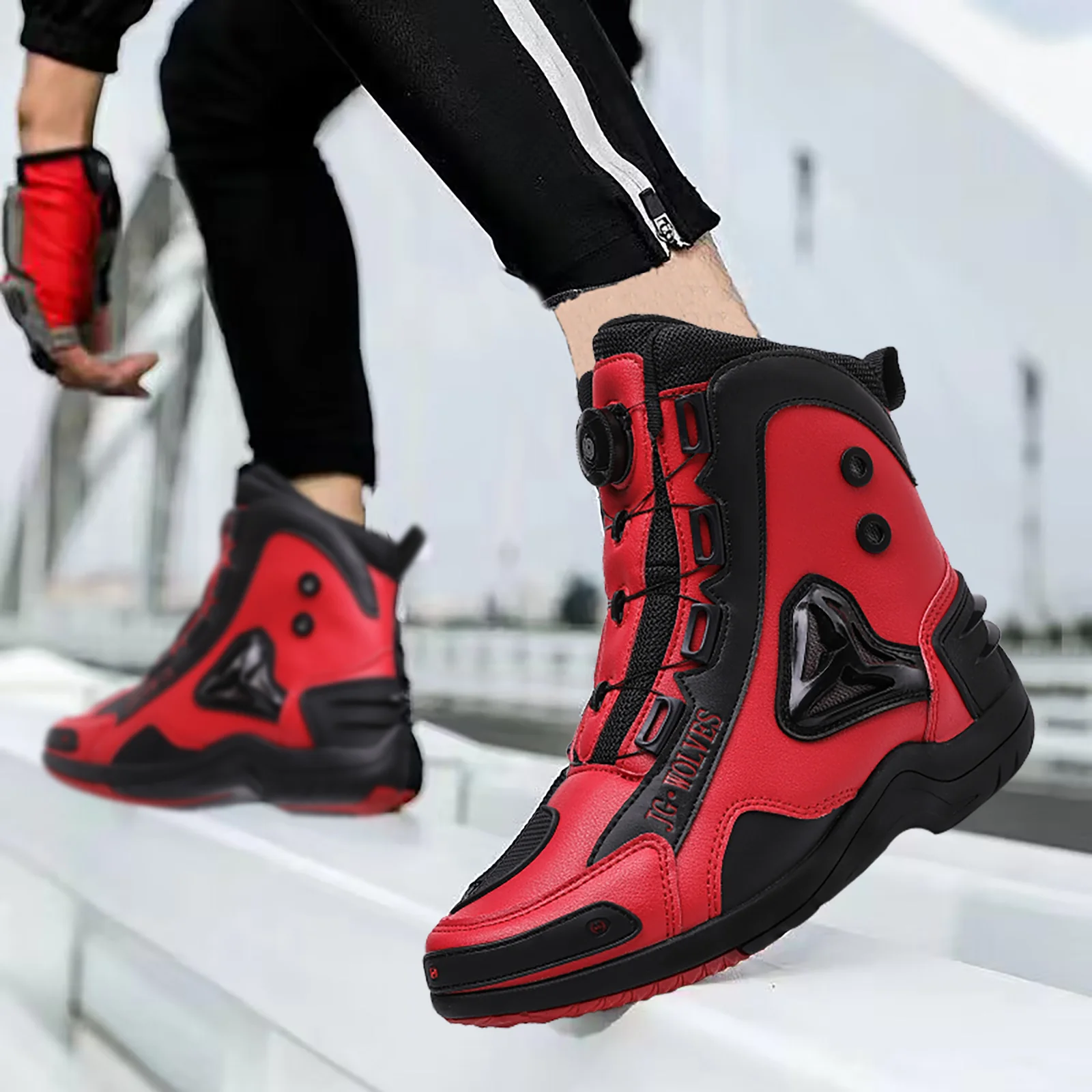 Men's Casual Motorcycle Boots Leather Boots Motorcycle Riding Shoes Non-slip Rubber Soles Motorcycle Protective Boots