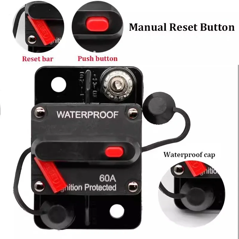 Waterproof Heat-Resistant Car Fuse Switch Circuit Breaker 20A-300A for Vehicles and Ships