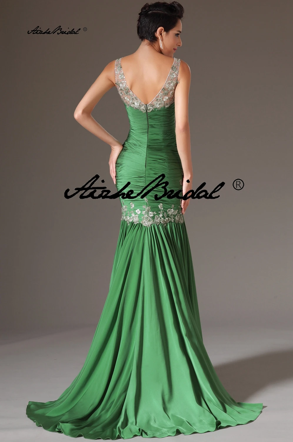 V Neck Appliques Mermaid Evening Gown Dresses Sleeveless Sexy Long Prom Dress Floor Length Sweep Train Robe De Soirée