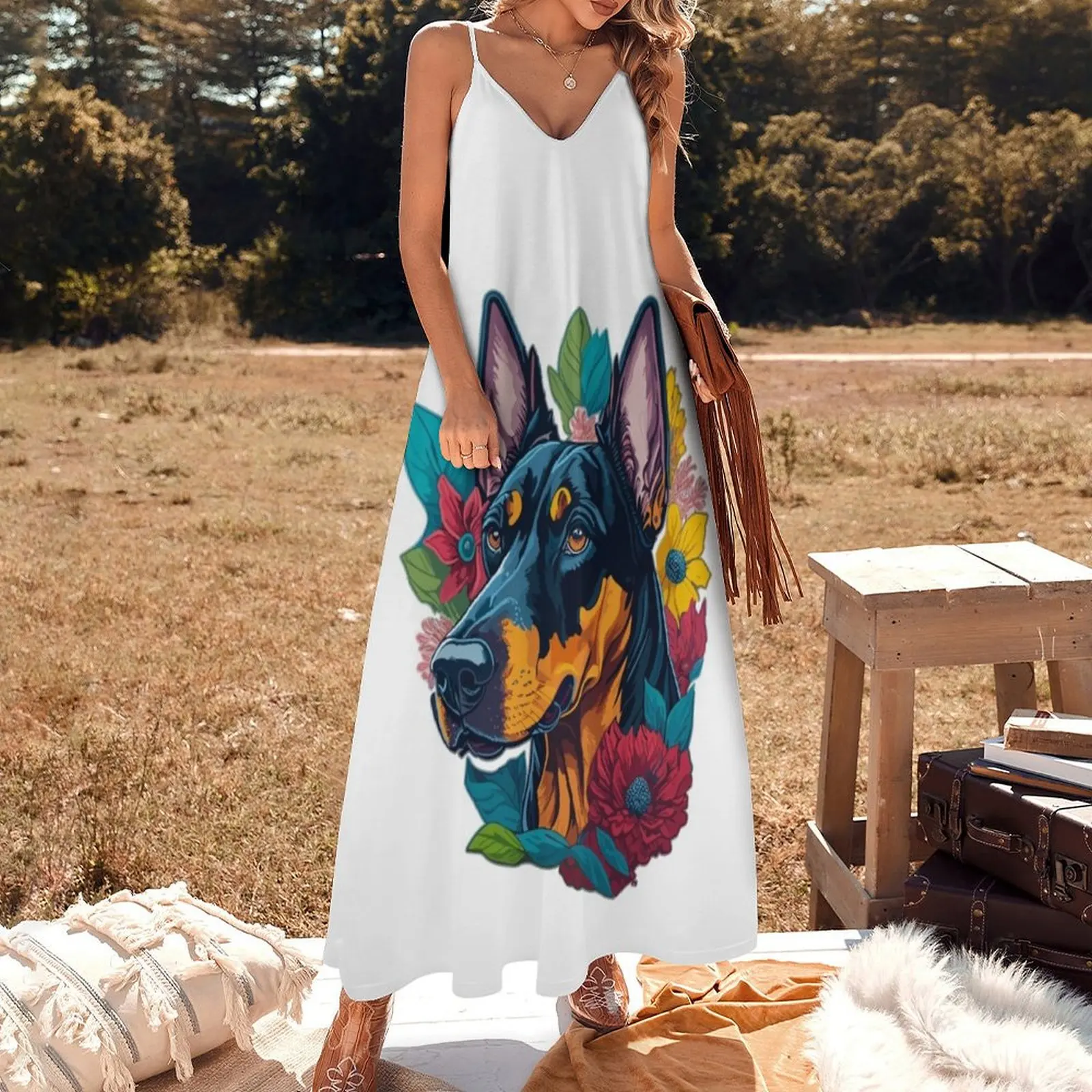 Doberman with a Splash of Flowers Sleeveless Dress Dresses for wedding party summer woman dress 2025