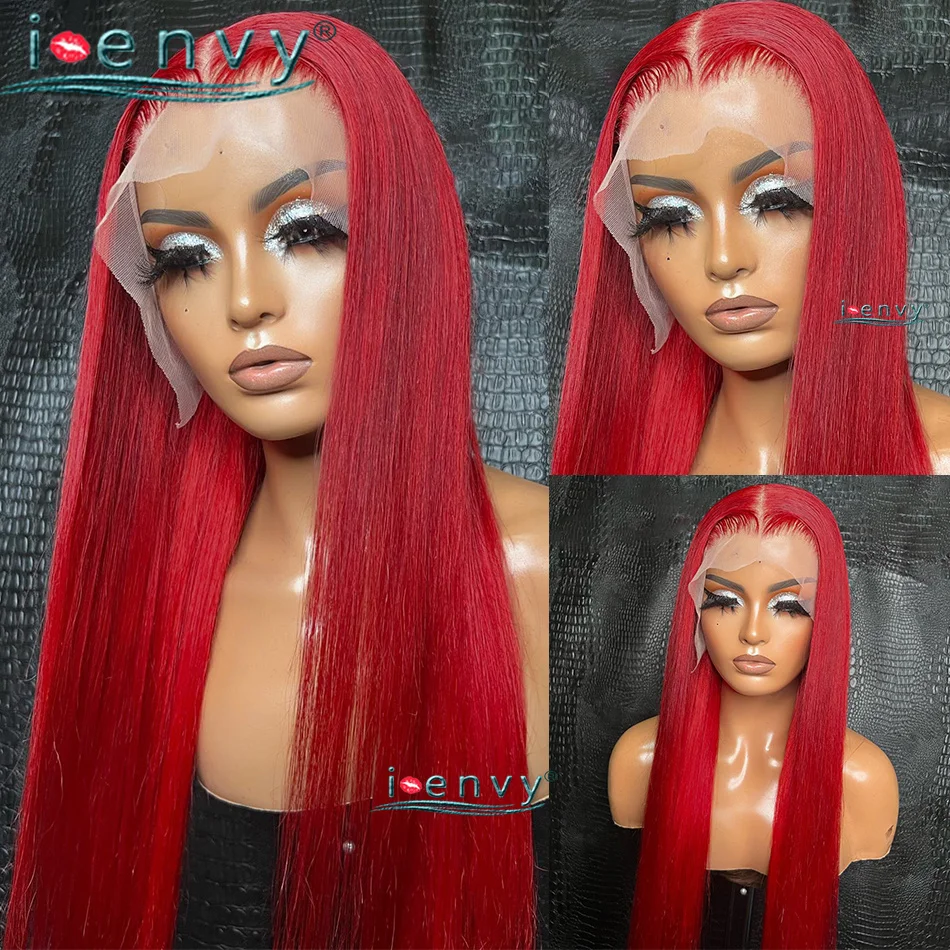 Red Colored 13x6 Lace Front  Human Hair Wigs Straight Burgundy 99J Transparent Lace Frontal Wig Pre Plucked Remy Red Human Hair