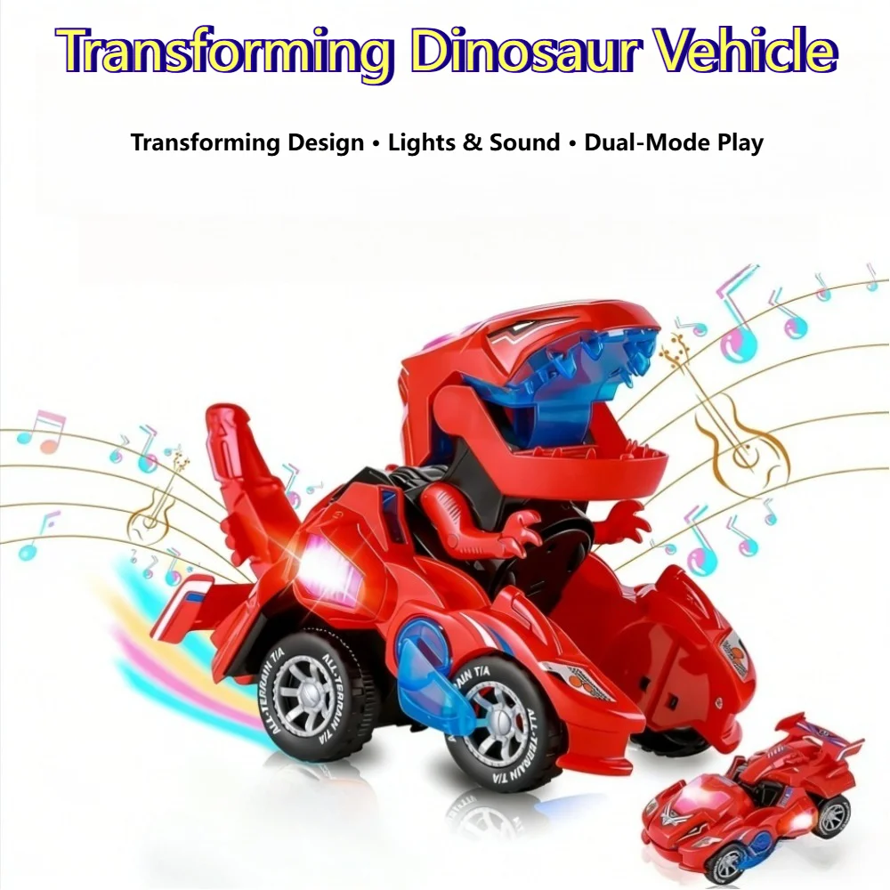 

Игрушка-трансформер 2-в-1: динозавр-машинка со светом и звуком — идеальный подарок на Рождество или день рождения для детей.