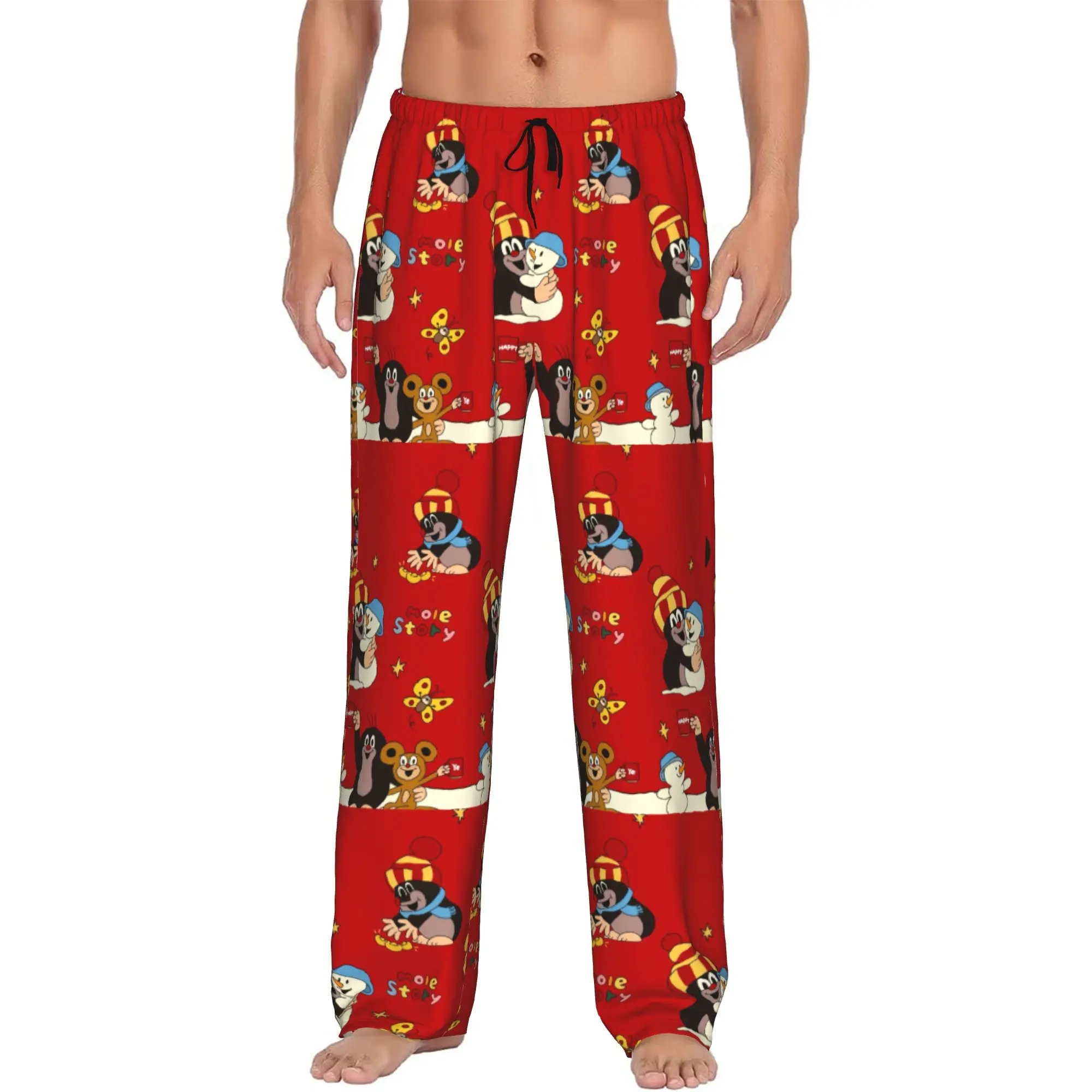 Custom Funny Cartoon Krtek Pajama Pants Men  Lounge Sleep Stretch Sleepwear Bottoms with Pockets