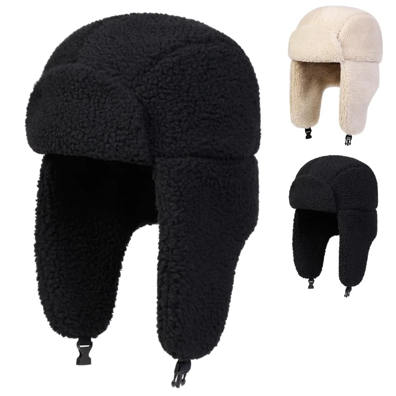 

Unisex Lamb Fleece Lei Feng Hat Winter Earflap Hat Keep Warm Ski Hat Bomber Hat for Outdoor Riding Snow Activities