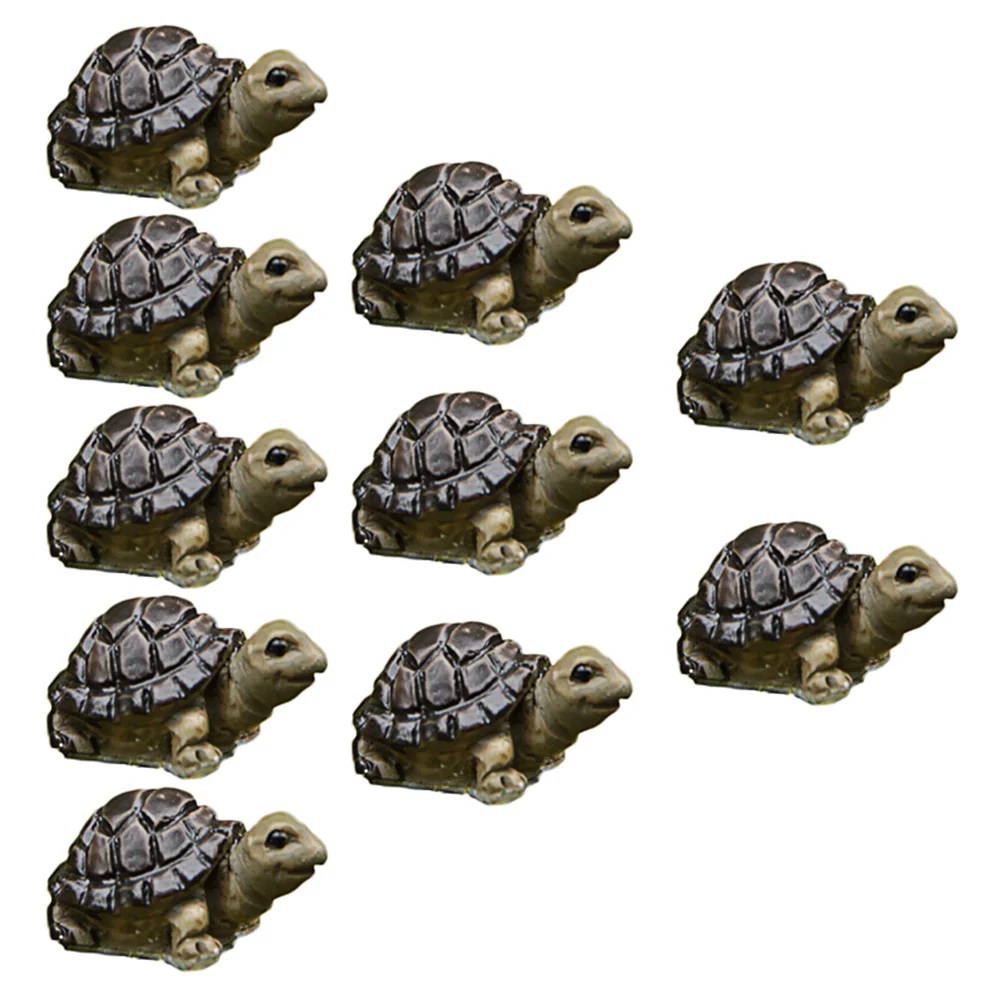 10 Pcs Miniature Desktop Turtle Ornament Decor Water Table Toys Garden Tortoise Resin Micro Statue