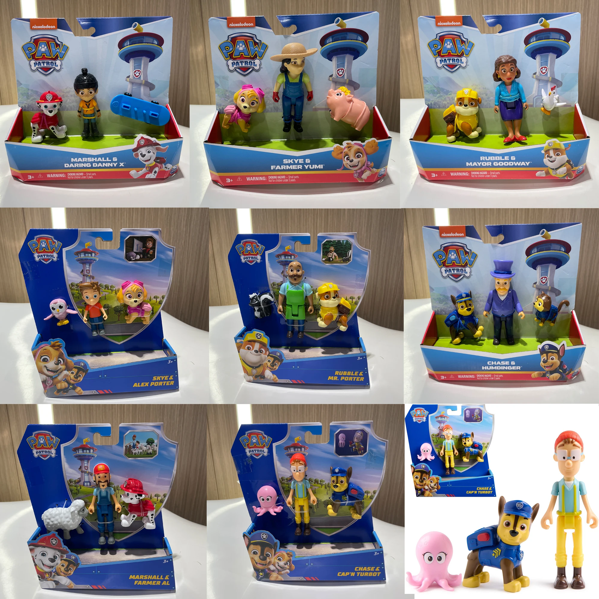 100 % echtes Paw Patrol Captain Turbot Mayor Goodway Chickaletta Humdinger Danny Yumi Actionfiguren-Set für Jungen und Mädchen, Kinderspielzeug