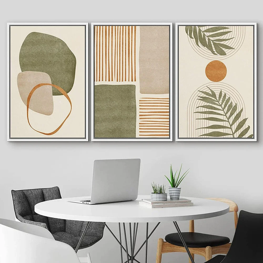 Simple Style Canvas Print Posters Wall Art Painting Set of 3 Tropical Leaves Abstract Shapes Illustrations Modern Art Boho De