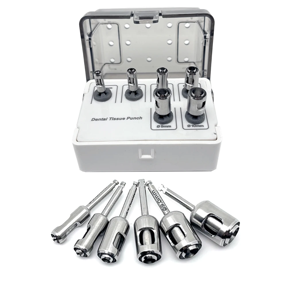 6pcs/set Dental Stainless Steel Implant Trephine Bur Double Tissue Punch Dental Instrument Dental Planting Tools