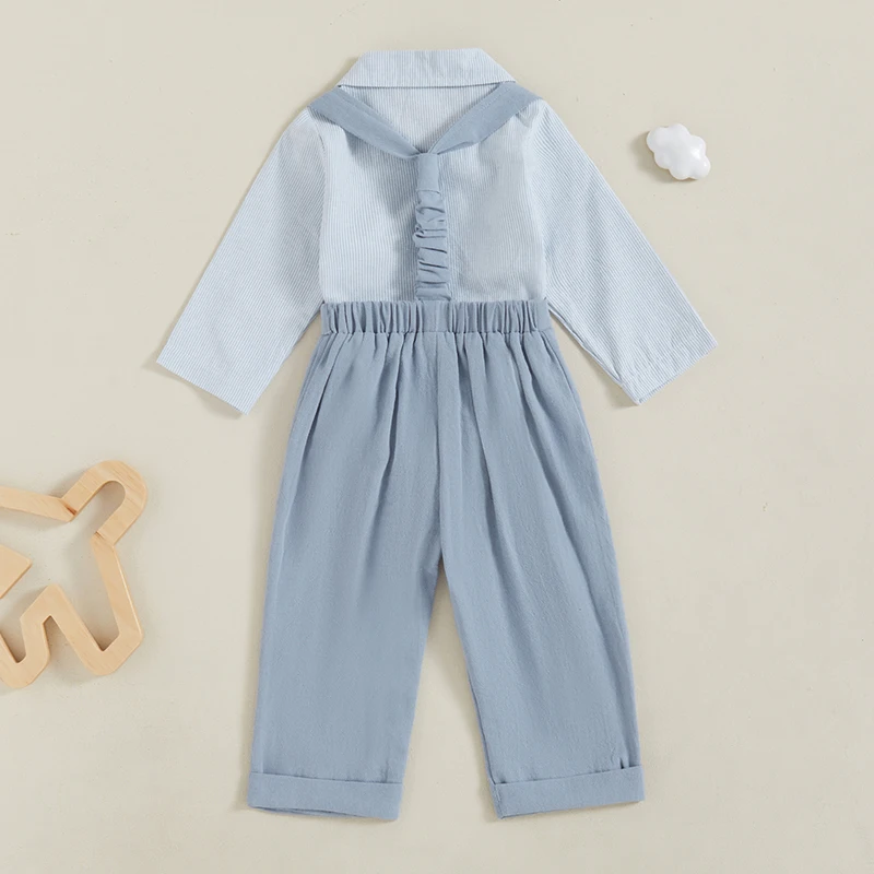 Autumn Baby Boy Gentleman Clothes for Kids Party Outfit Stripe Long Sleeve Bow Tie Bodysuit Suspender Pants Infant Suit