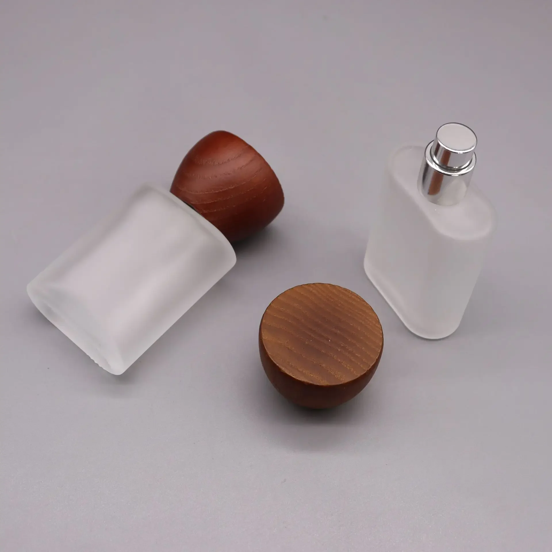 30ML Glass Perfume Bottle Matte Refillable Spray Bottle with Mini Cone Wood Cap for Perfume Dispenser Bottle Empty Makeup