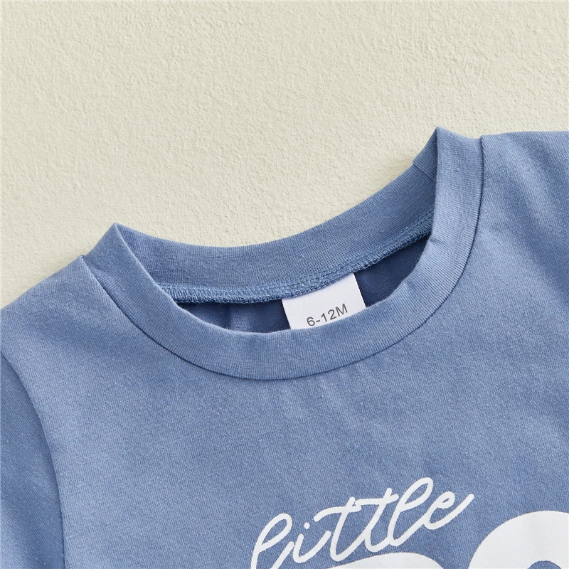 

Летняя одежда для малышей, 2 шт., топы с короткими рукавами и круглым вырезом, с принтом букв, и шорты с эластичной резинкой на талии, комплект