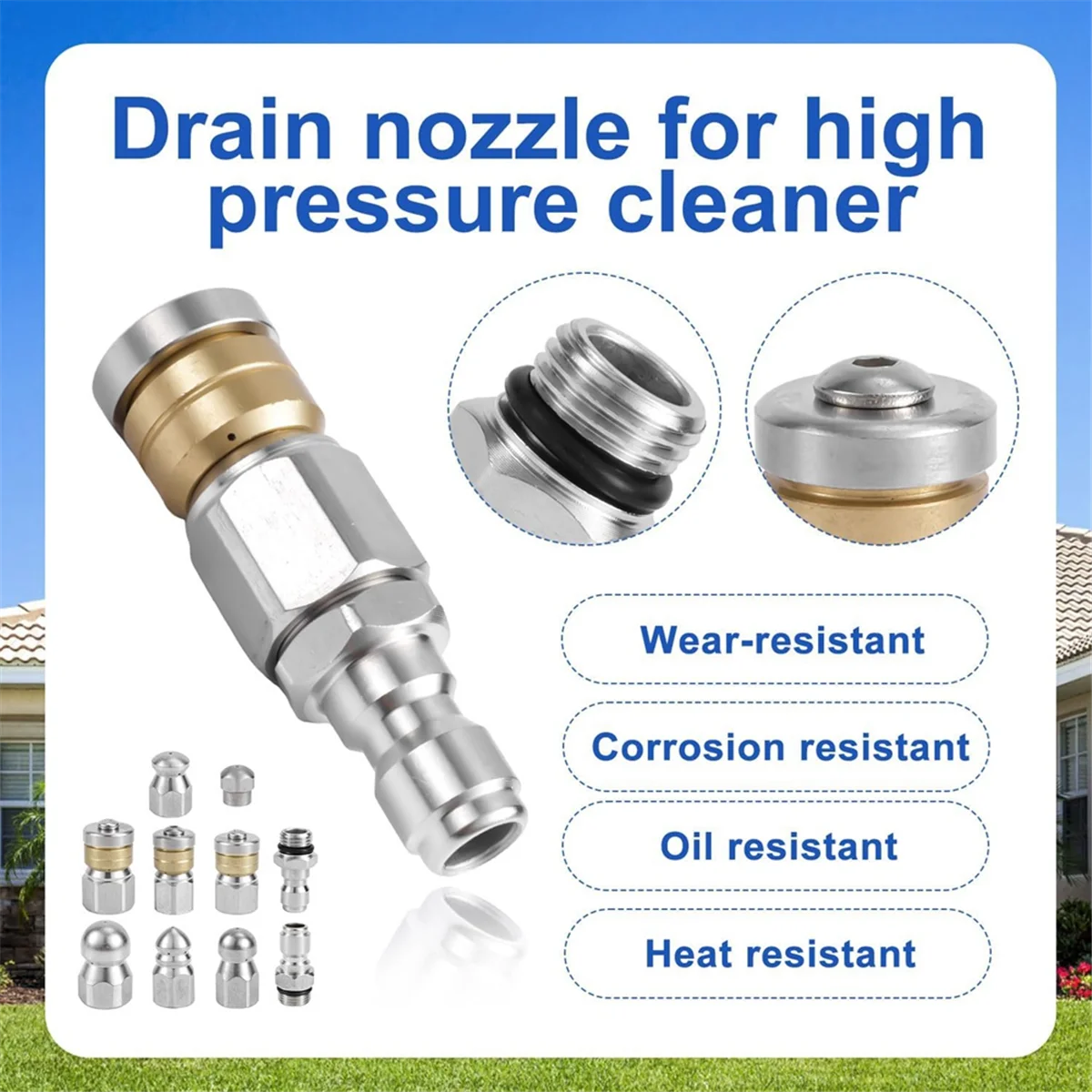 ABXHH 10pcs Sewer Jetter Nozzle with 1/4&3/8inch NPT Quick Connectors,Nozzle for Pressure Washer Drain Jet Hose Sewer Cleaning