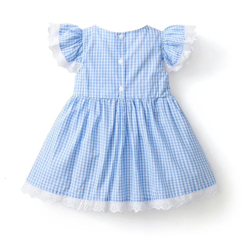 2024 Summer Children Boutique Dress Baby Girls Smocked Embroidery Dresses Flare Sleeve Peter Pan Collar Clothes Kids Vestidos