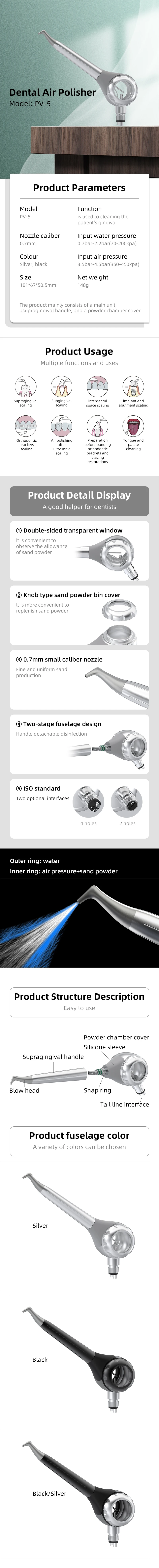 VV Dental PV5 Air Prophy Unit Sandstrahler 2/4 Löcher 0,7mm Düse Zahnaufhellungs- und Poliersystem für die Oralmedizin – Detail 1