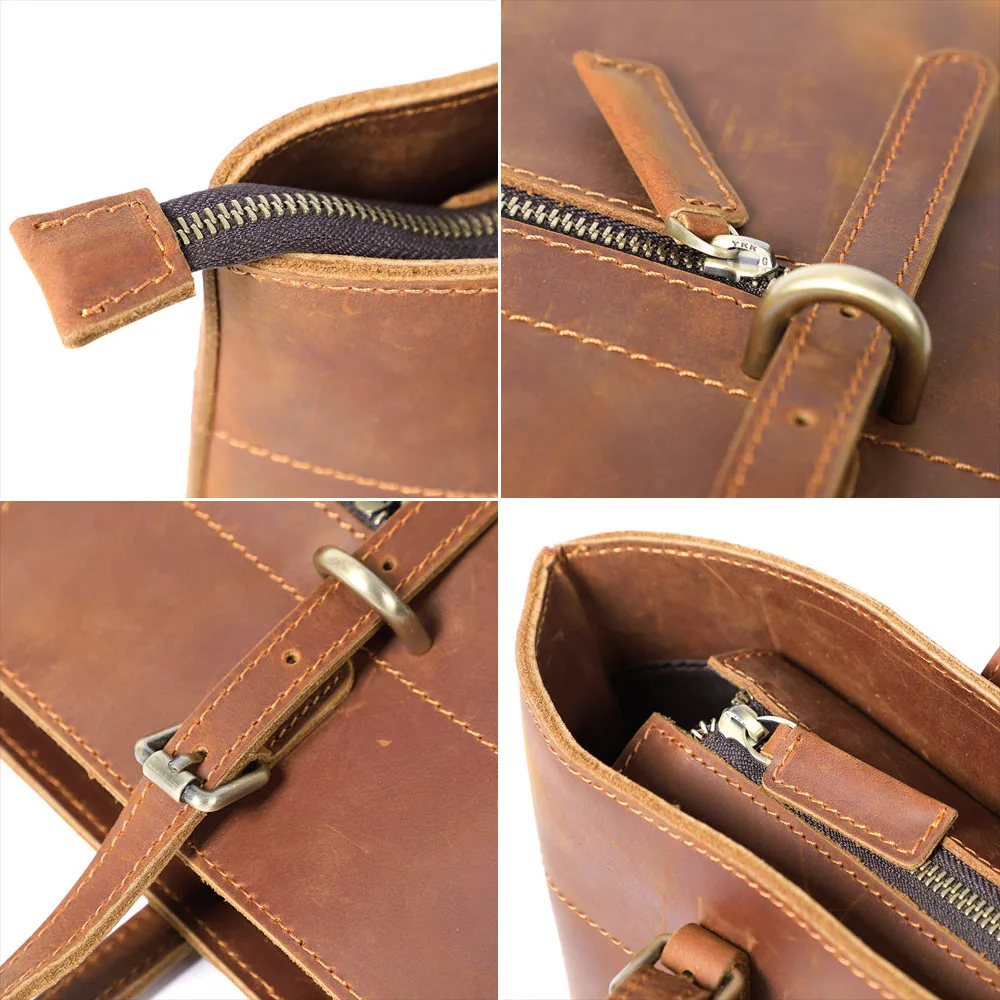 S.WORKER Vintage Echtleder Herren-Tragetaschen Aktentaschen Laptoptaschen Crazy Horse Leder Schulterhandtasche Italienisches Rindsleder – Detail 19