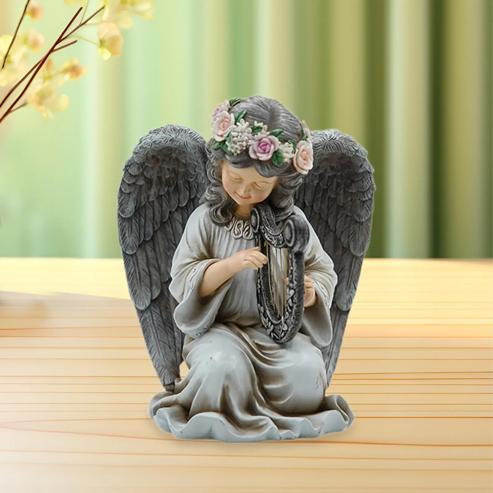 تمثال حديقة Angel Solar مقاوم للطقس مع ضوء شمسي من الراتنج مصباح ديكور للشرفة الخارجية والفناء الخلفي وممشى الحديقة #3