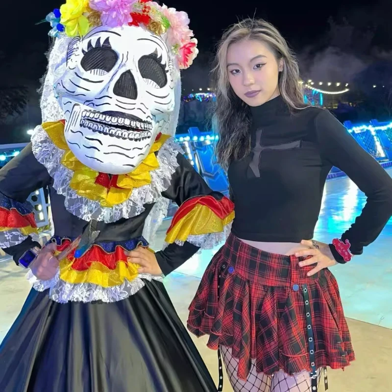 กระโปรงสั้นลายสก็อตสีแดงเข้มสไตล์โกธิค  สำหรับผู้หญิง  คอลเลคชั่นฤดูใบไม้ร่วง 2025  ใหม่  หวาน เท่ เซ็กซี่  อเนกประสงค์  สไตล์ Y2K  กระโปรงพอง  สำหรับสาวๆ