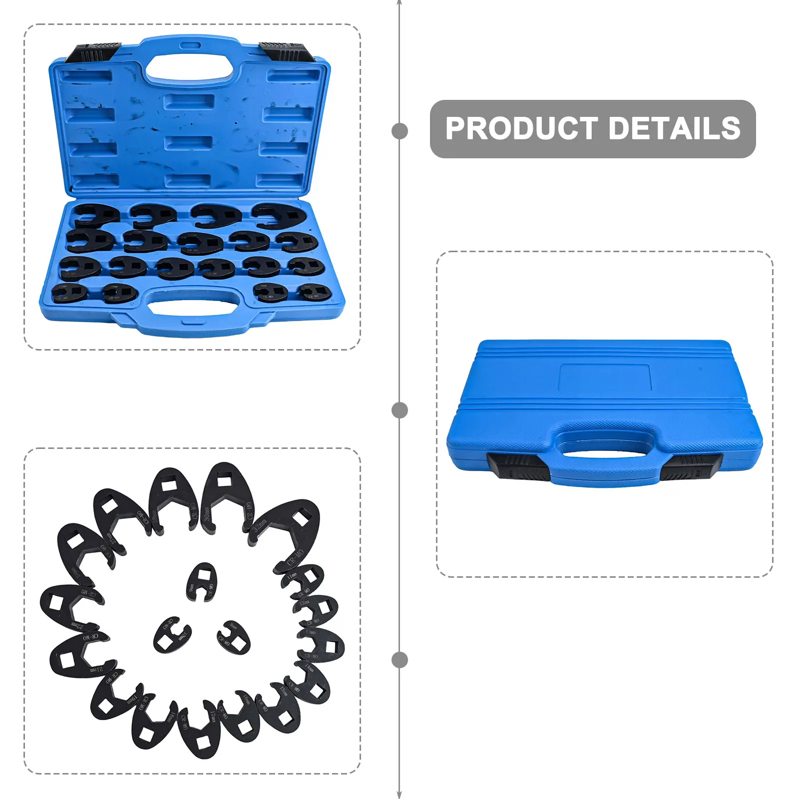 

For 1/2'' Drive Tools 19pcs Wrench Set Crowfoot Wrench Set Transporting Between Job Sites Drop-forged Easy Grip Heat-treated