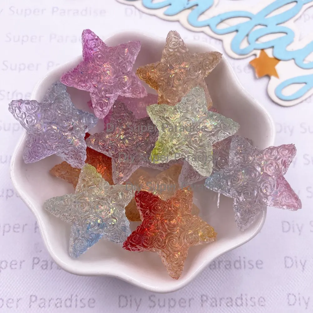 10PCS Resin Clear Candy Color Colorful Rose Star Figurine Flatback Stone DIY  Wedding Jewelry Decor Scrapbook Accessories Crafts