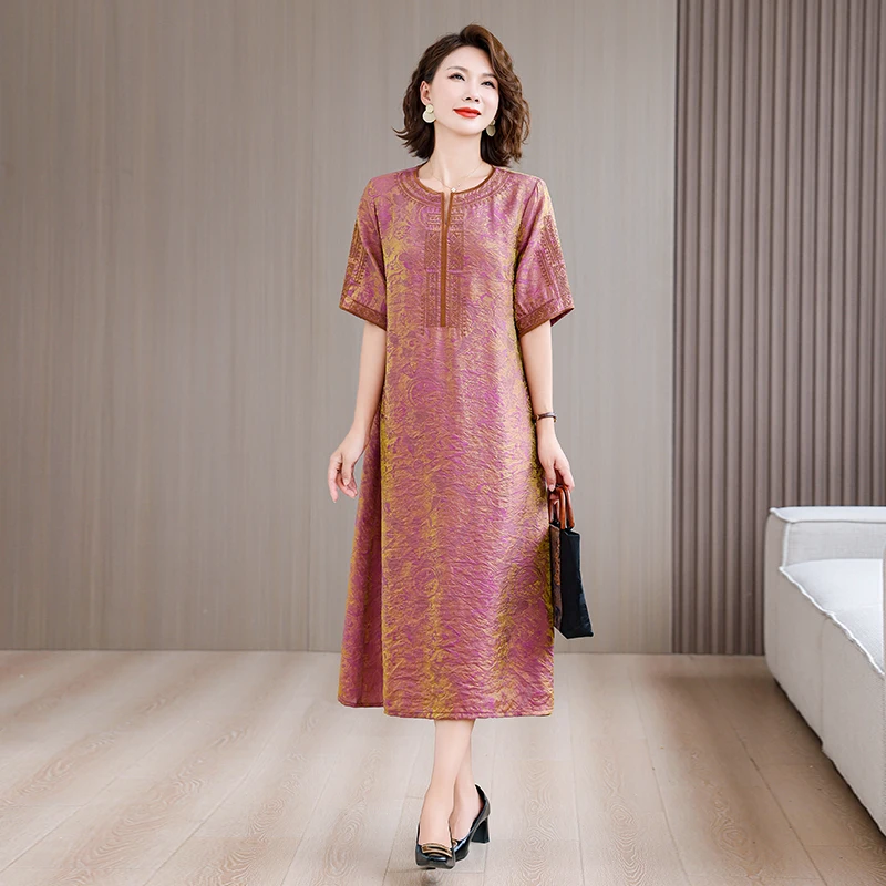 2025 Jacquard Embroidered Floral Silk Midi Dress Summer Women Satin Vintage Luxury Bodycon Prom Elegant Night Party Vestidos