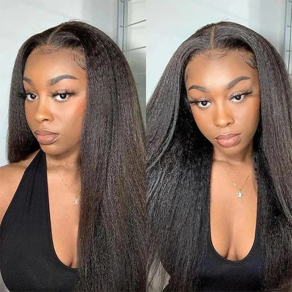 250% キンキーストレート ハーフウィッグ 人毛 3 in 1 シームレス フリップオーバー ハーフウィッグ ドローストリング ストレート すぐに着用できる 黒人女性向け