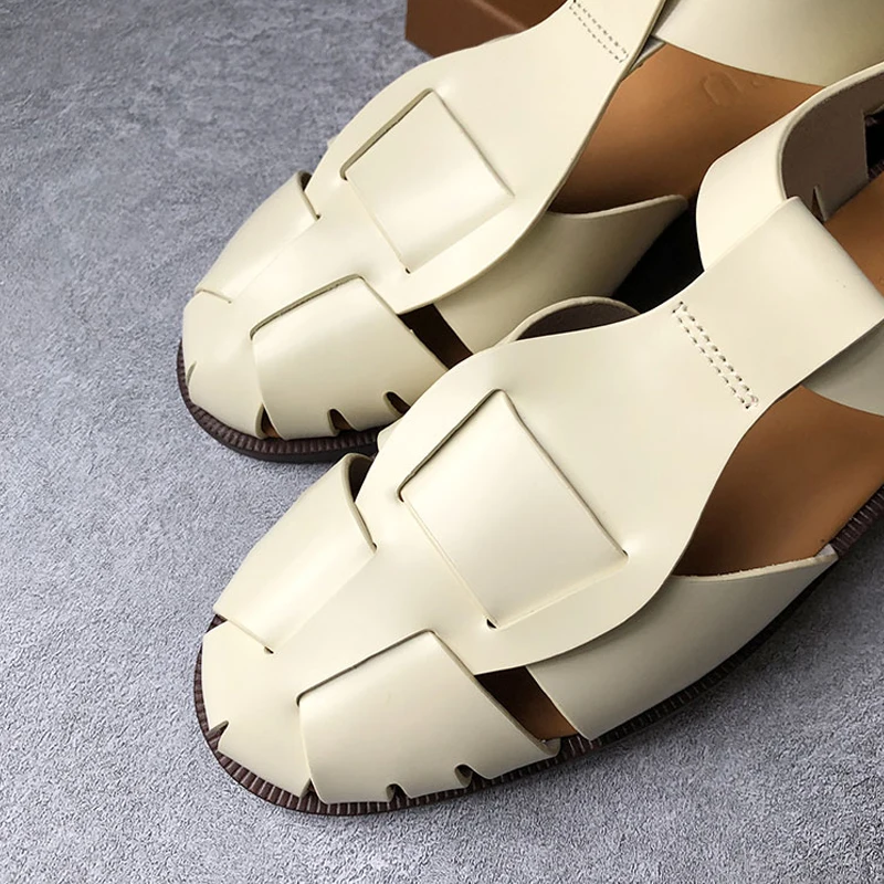 HEREU 2022 New Women Sandals Real Genuine Leather Ins Summer Shoes Women Roman Fashion Daily Vacation Female Footwear