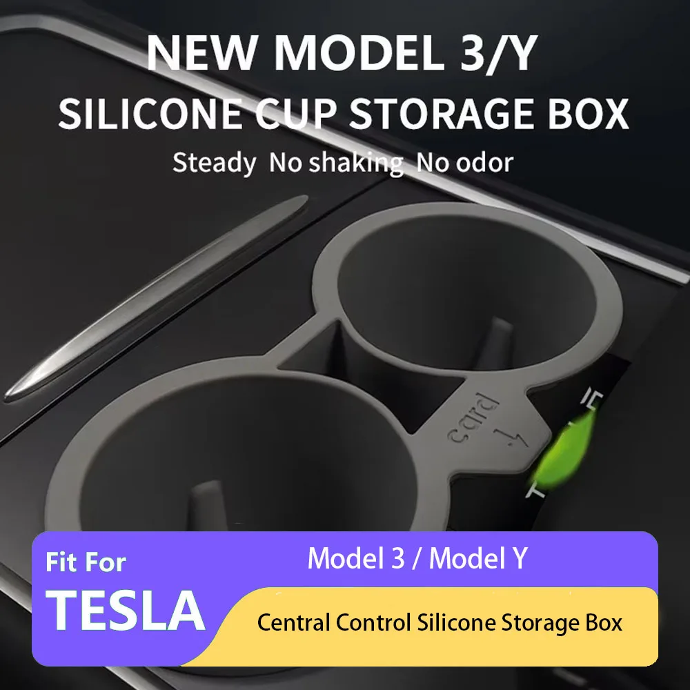 Car Central Control Crystal Box Silicone Water Cup Holder Storage Box For Tesla Model 3/Y 2021-2022 Auto Interior Accessories