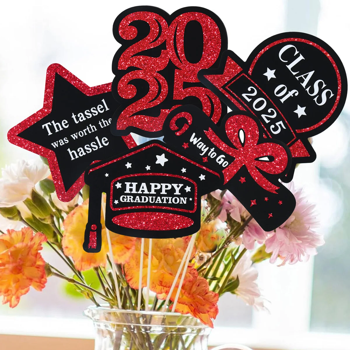 Paper Cupcake Toppers Class of 2025 Graduation Decorations 2025 Grad Centerpiece Sticks Graduation Party Table Topper Decoration