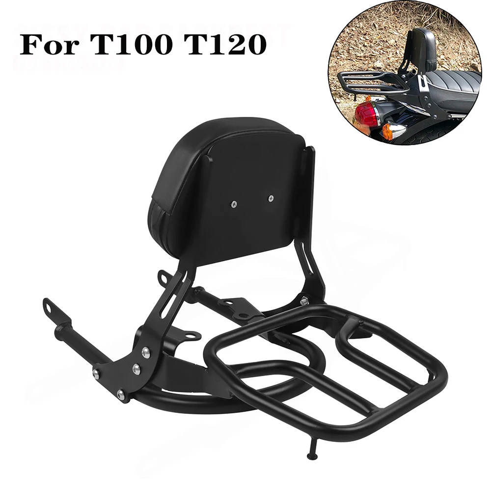 For Bonneville T100 T 100 T120 T 120 Street Twin 900 Scrambler 16-22 Detachables Backrest Sissy Bar Motorcycle Luggage Rack Pad