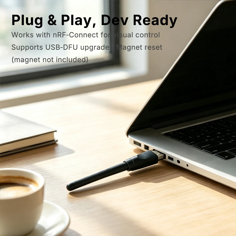 Holyiot nRF52840+PA Bluetooth Low Energy Programmable USB Magnetic Suction Reset Serial Receiver Dongle Support DFU