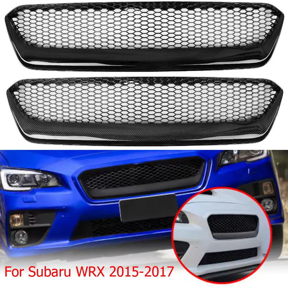 

For Subaru WRX 2015-2017 Front Grille Racing Grill Carbon Fiber Look Upper Bumper Hood Mesh Grid