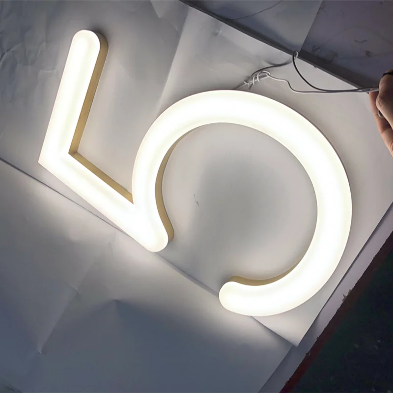 Custom Outdoor 3D Acrylic LED home numbers, Gold Color Stainless Steel Frontlit Imitation Neon Shop Sign