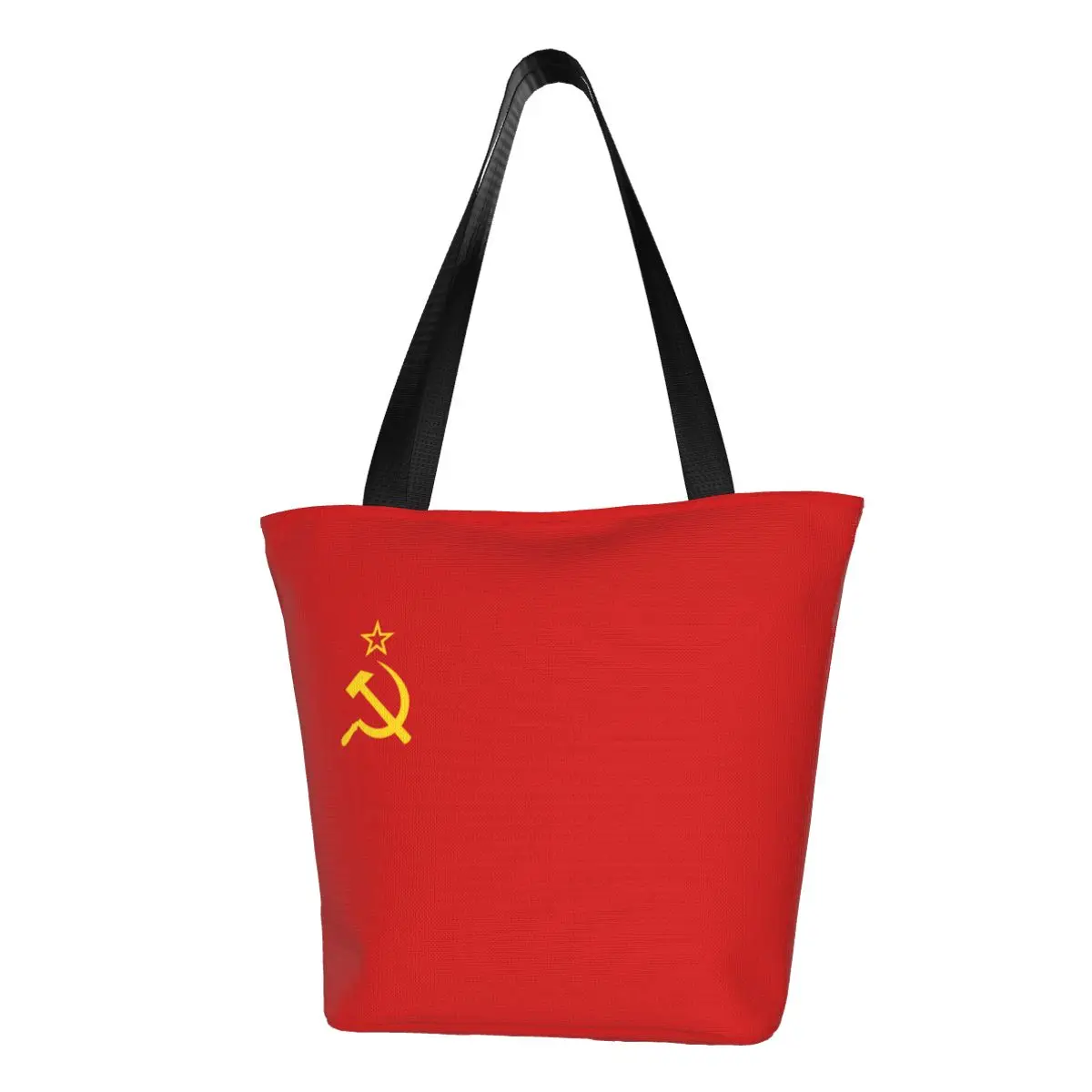 Funny Flag Of The Soviet Union Shopping Tote Bags Recycling Russian CCCP Grocery Canvas Shopper Shoulder Bag