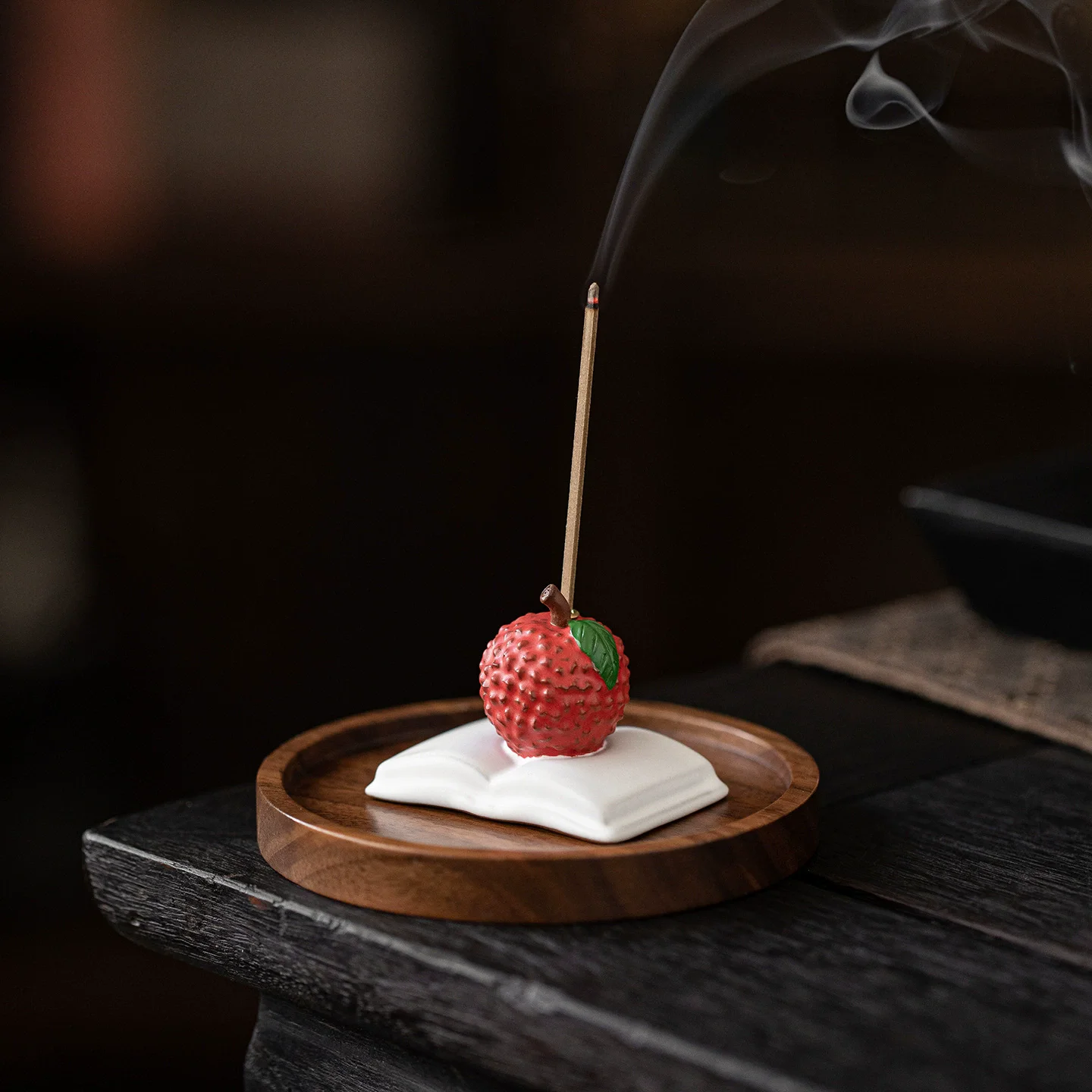Lychee Tea Pet Incense Stick Holder, Fun Ceramic Burner for Tea Table, Creative Desktop Zen Decor, Prosperity Gift for Tea Lover