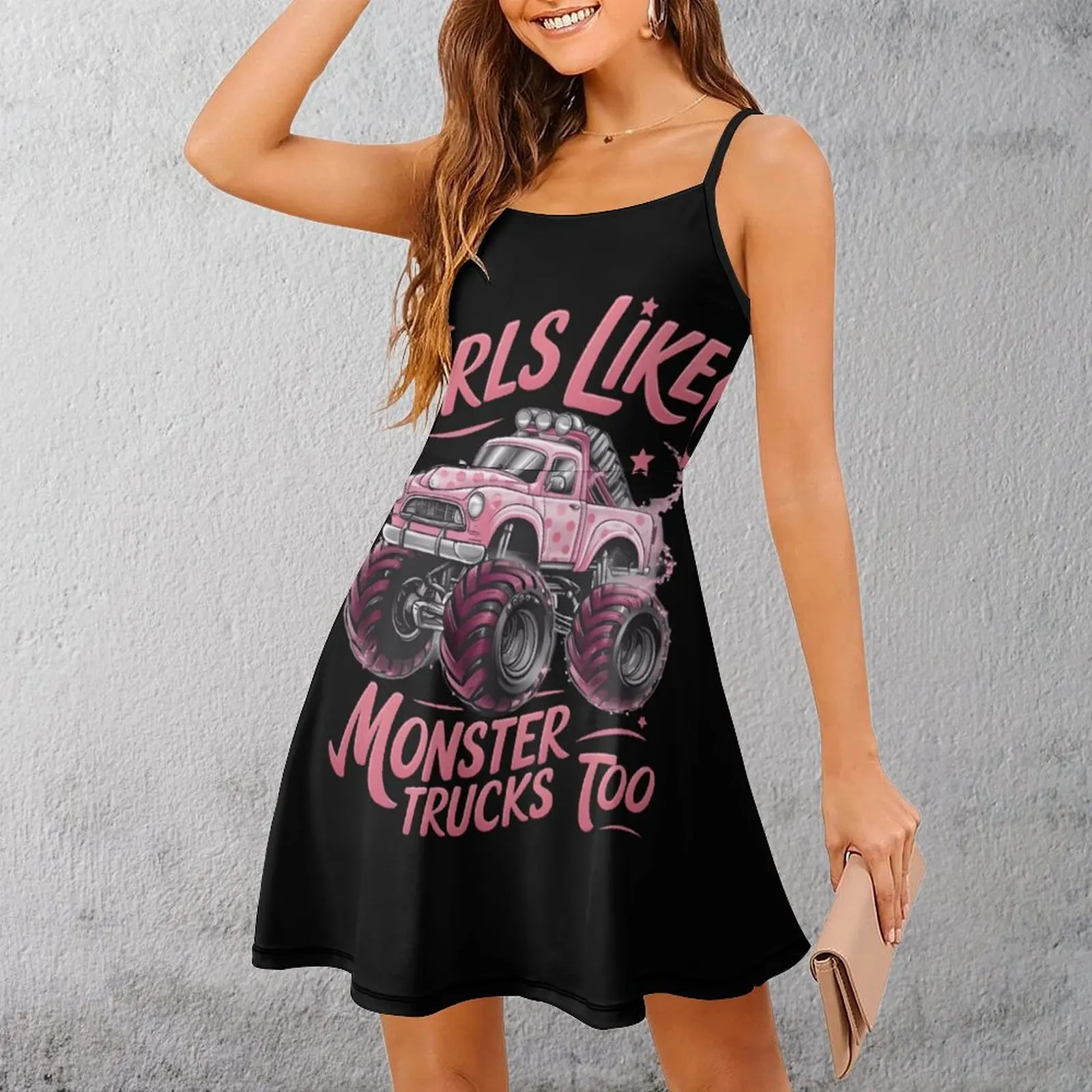 

Женское платье на бретельках для девочек Love Pink Monster Trucks, крутое экзотическое женское платье с забавной шуткой и графикой для вечеринок