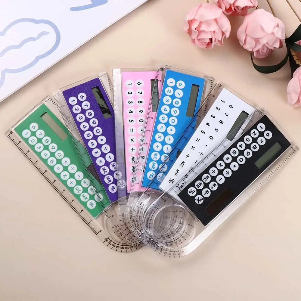 Crafts Learning Stationery Mini Drawing Ruler Transparent Ruler With Magnifier Solar Energy Ruler Calculator Ruler Calculator