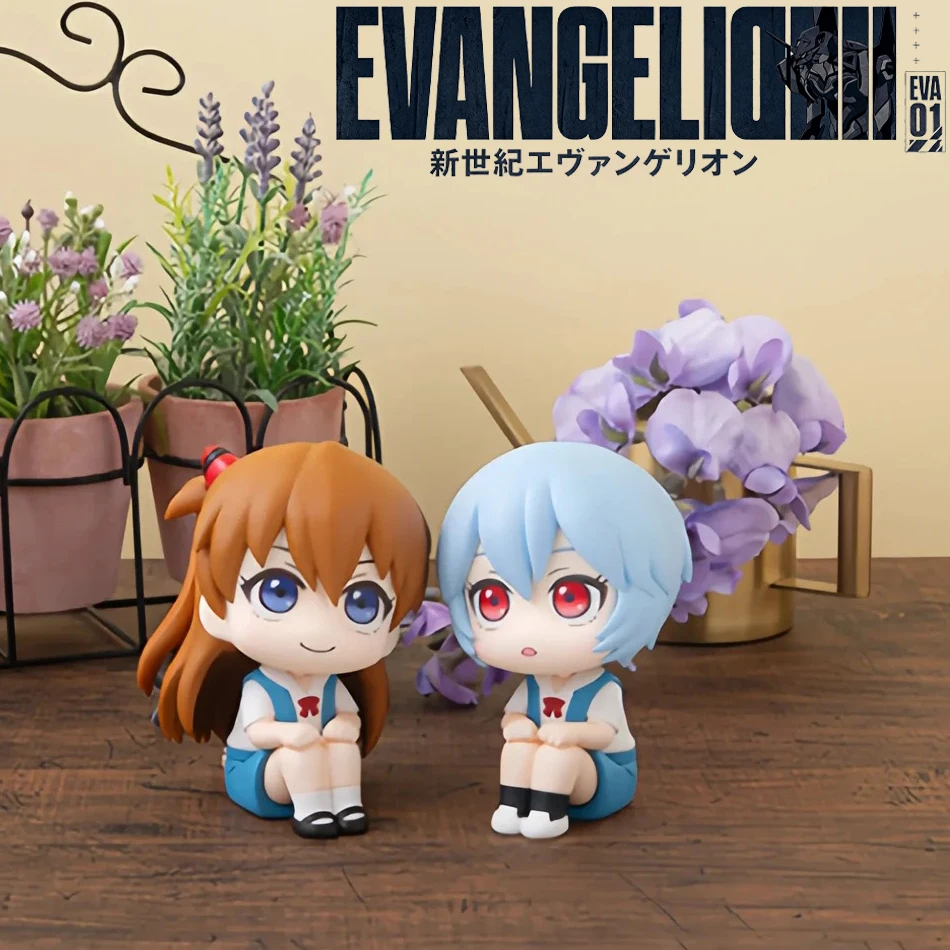 Neue heiße 10CM Eva Evangelion Ayanami Rei Asuka Langley Q-Version „Look Up“ sitzende Actionfigur aus PVC – Modellspielzeug für Desktop-Dekoration