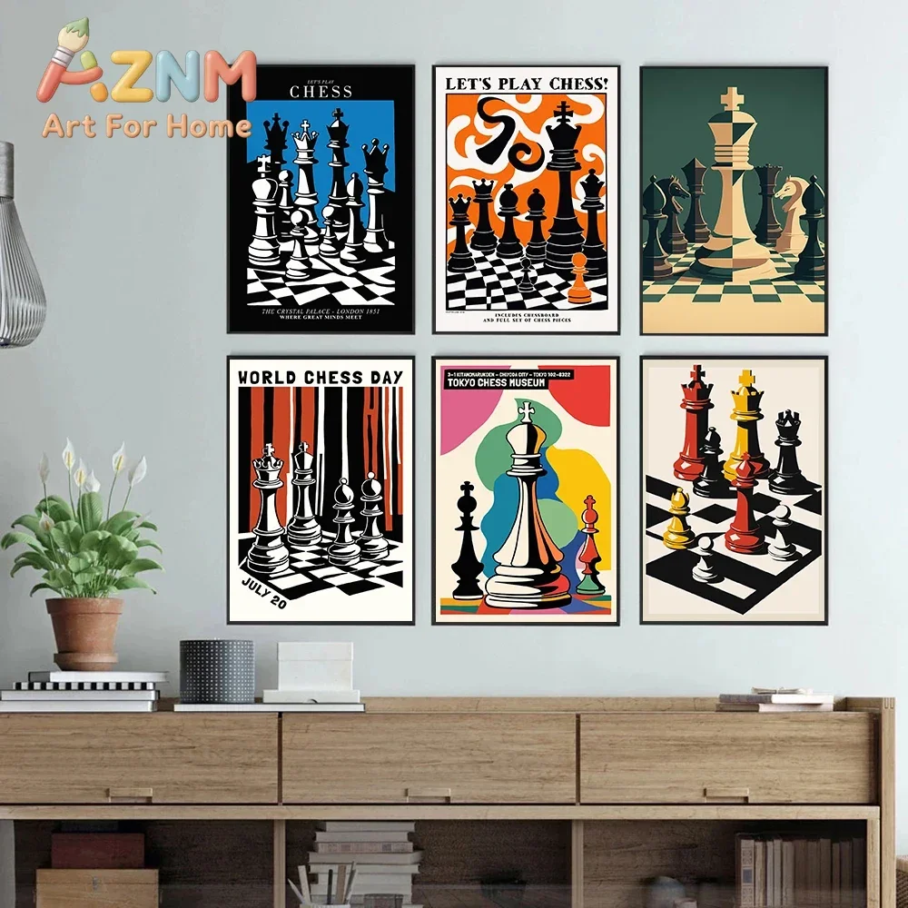 1pc frameless International Chess Posters Geometric Chessboard Minimalist Game Prints Canvas Wall Art Pictures Home Living Room