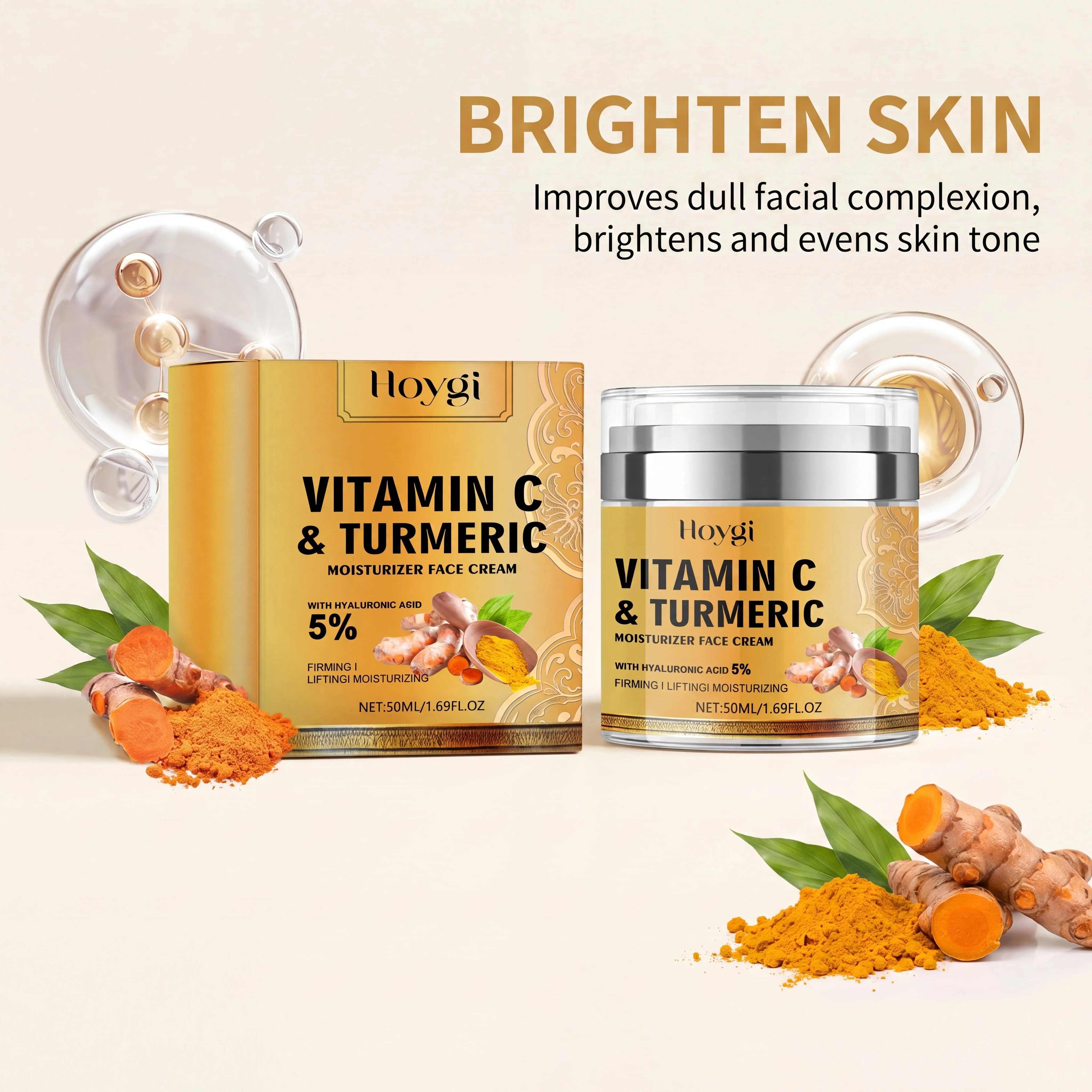 Turmeric Collagen Cream Moisturizer For Facial Hyaluronic Acid Hydrating Face Cream Anti-Aging Firming Serum Dry Sensitive Skin Repair Nourishing Care