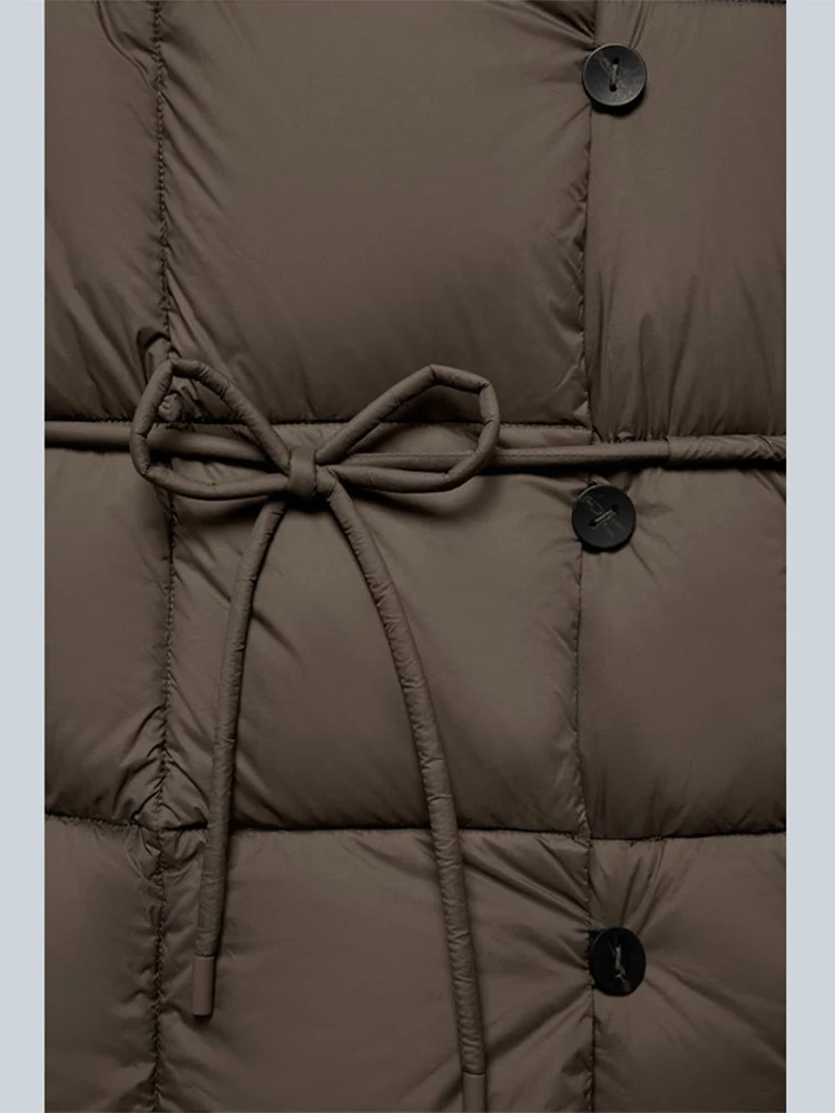 Abrigos de invierno para mujer, chaqueta acolchada con cuello levantado y cordones con botones, chaquetas acolchadas ajustadas para mujer, prendas de vestir exteriores elegantes para mujer 2025